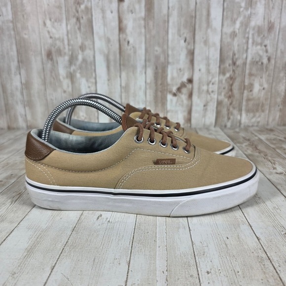 Vans Shoes - Vans Era Tan Canvas‎ Brown Leather Trim Lace Up Sneakers Women 10